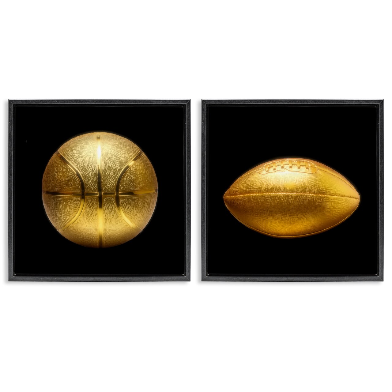 Stupell Industries Golden Designer Sports Balls 2pc Floater Framed Canvas Wall Art Set Design by Graffi*tee Studios